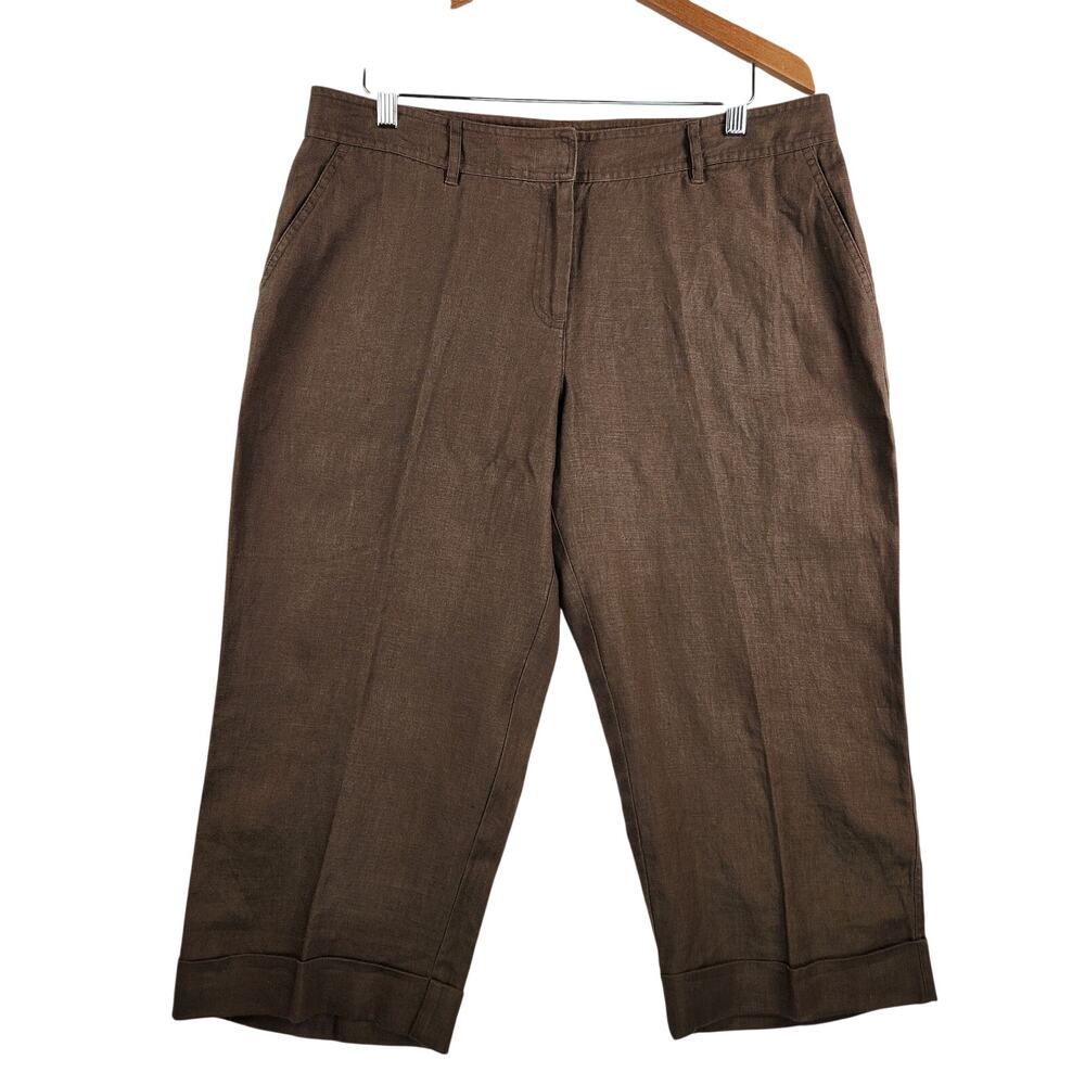 J. Jill 100% Linen Brown Cropped Pants Women’s SZ 16 Lagenlook Minimalist NWT